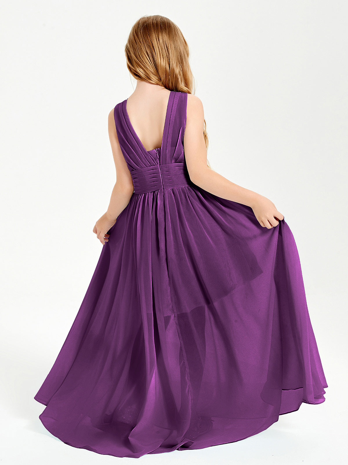 Long V-neck Junior Bridesmaid Dresses Grape